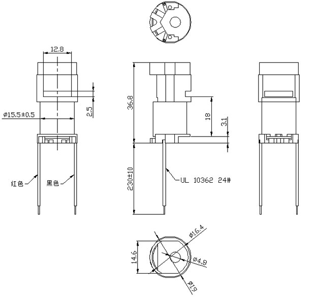 HID氙气车灯MILANCOM米兰·(中国)官方网站,汽车氙气大灯电磁阀线圈-尺寸图